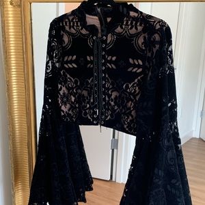 Velvet lace crop top with flare sleeves.